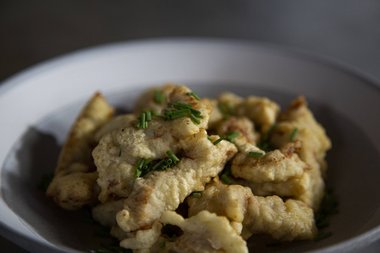 Enjoy your deep fried veal strips.
