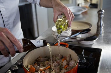 Deglaze with some beer and/or wine.