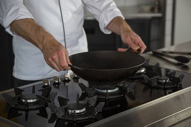 Place the pan on the flame.